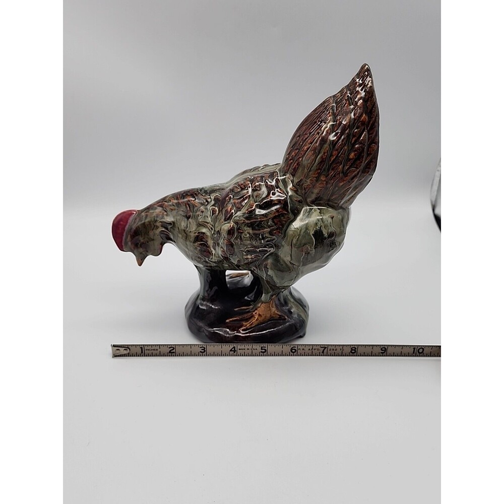 Vintage Terracotta Pottery with Wild Glaze Pecking Chicken Figure - Picture 10 of 12